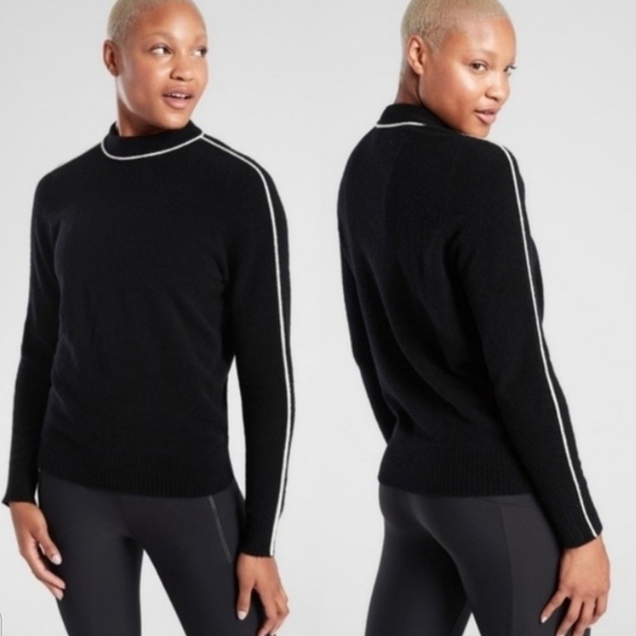 Athleta Black Transit Womens Sz Med Crew Sweater Merino Wool Blend Pullover - Picture 1 of 12